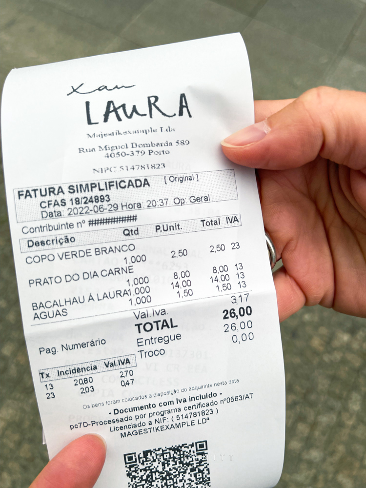 Restaurant in Porto: Unsere Rechnung